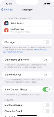 Press the indicator next to 'MMS Messaging' to turn on the function.