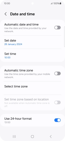 Press the indicator next to 'Automatic date and time' to turn on the function.