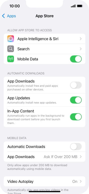 Press the indicator next to 'App Downloads' to turn the function on or off.