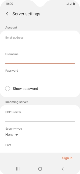 Press the field below 'POP3 server' and key in the name of your email provider's incoming server.
