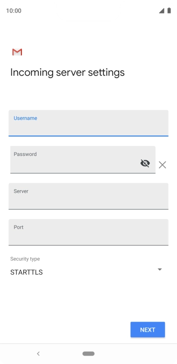 Press the field below 'Server' and key in the name of your email provider's incoming server.