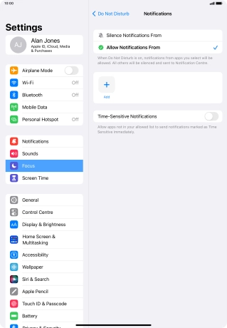 Press the indicator next to 'Time-Sensitive Notifications' to turn display of timed notifications on or off when Do Not Disturb is turned on.