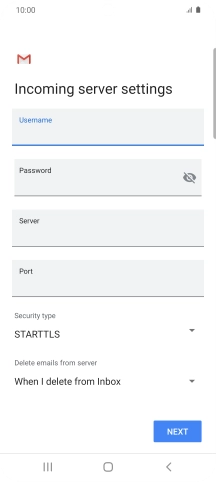 Press the field below 'Server' and key in the name of your email provider's incoming server.