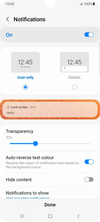 Press the required settings to turn them on or off.