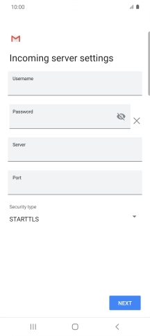 Press the field below 'Username' and key in the username for your email account.
