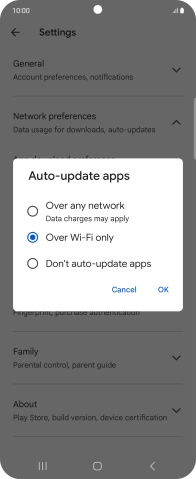 To turn on automatic update of apps using mobile network, press Over any network.
