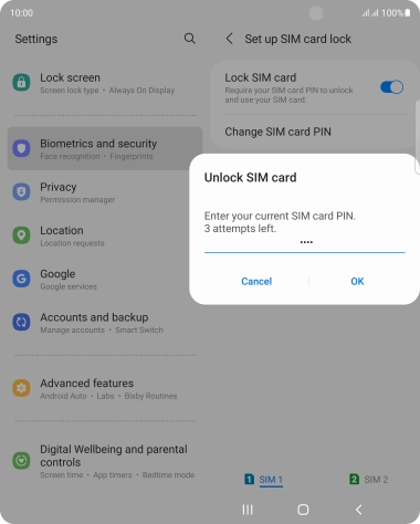 Key in your SIM PIN and press OK. The default SIM PIN is 0000.