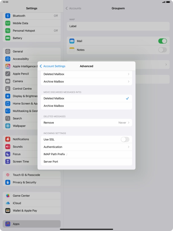 Press the indicator next to 'Use SSL' to turn on the function.