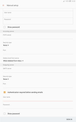 Press the field below 'Password' and key in the username of your email provider's outgoing server.