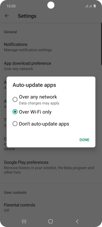 To turn on automatic update of apps using mobile network, press Over any network. To turn on automatic update of apps using mobile network, press Over any network.