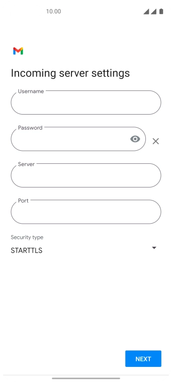 Press the field below 'Username' and key in the username for your email account. Press the field below 'Username' and key in the username for your email account.