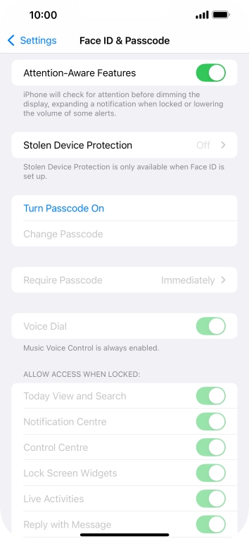 Press Turn Passcode On and key in a lock code of your own choice twice.