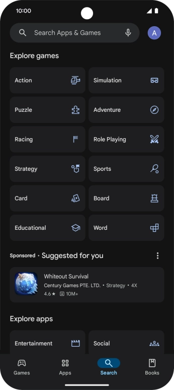 Press the search field.
