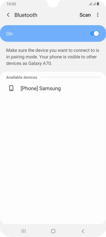 Press the required Bluetooth device and follow the instructions on the screen to pair the device with your phone.