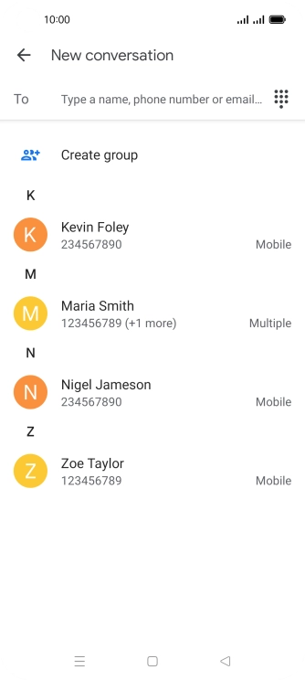 Press the search field and key in the first letters of the recipient's name.