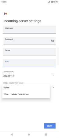 Press Never to keep emails on the server when you delete them on your phone.