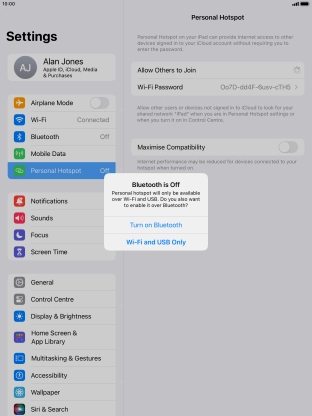 If WiFi is turned on, press Wi-Fi and USB Only.