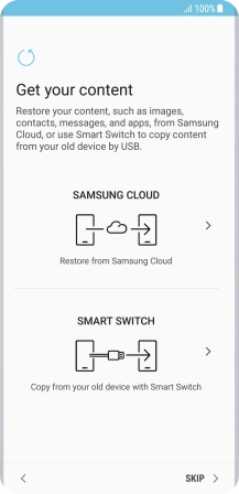 You can transfer the contents of another phone to your phone when it's activated for the first time and after a factory reset. When this screen is displayed, your phone is ready to transfer contents from another phone.
