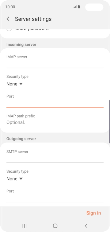 Press the field below 'SMTP server' and key in the name of your email provider's outgoing server.