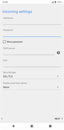 Press the field below 'Username' and key in the username for your email account.
