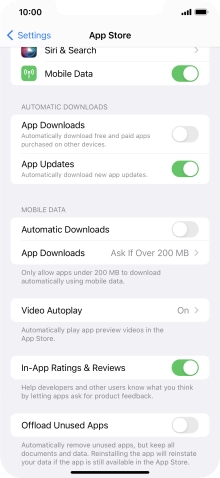 Press the indicator next to 'App Updates' to turn the function on or off.