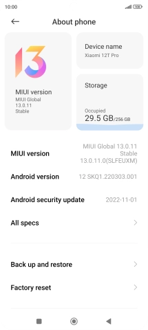 Press MIUI version. If a new software version is available, it's displayed. Follow the instructions on the screen to update the phone software.
