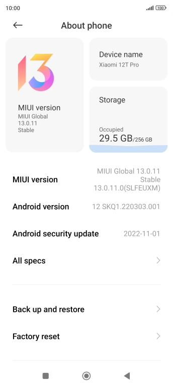 Press MIUI version. If a new software version is available, it's displayed. Follow the instructions on the screen to update the phone software.
