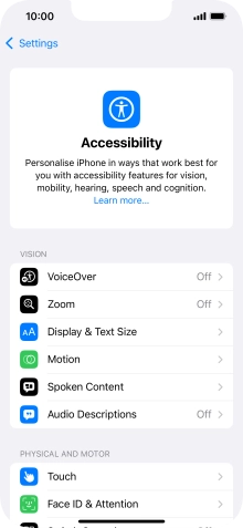 Press the required category below 'VISION' and follow the instructions on the screen to select the required settings.
