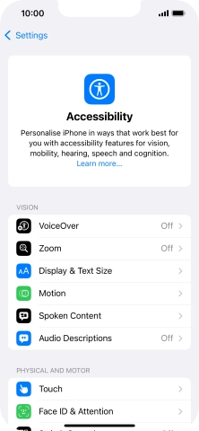 Press the required category below 'VISION' and follow the instructions on the screen to select the required settings.