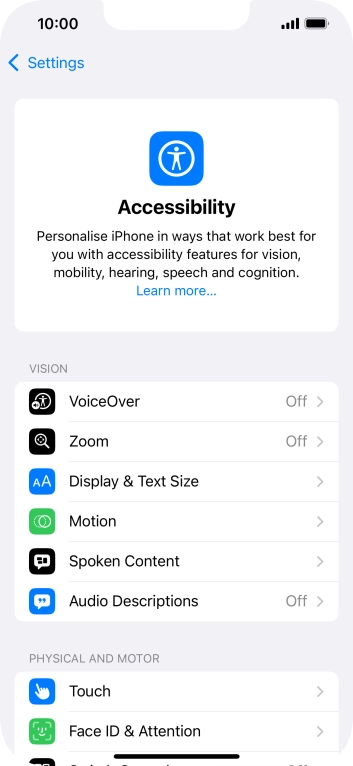 Press the required category below 'VISION' and follow the instructions on the screen to select the required settings.