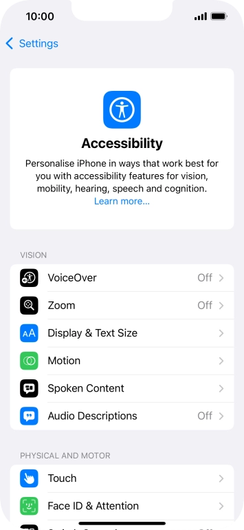Press the required category below 'VISION' and follow the instructions on the screen to select the required settings.