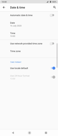 Press the indicator next to 'Automatic date & time' to turn on the function.
