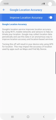If you press the indicator next to 'Improve Location Accuracy' to turn on the function, your phone can find your exact position using the GPS satellites, the mobile network and nearby WiFi networks. Satellite-based GPS requires a clear view of the sky.
