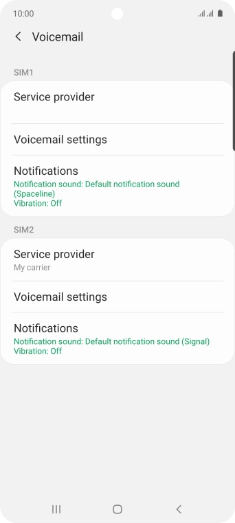 Press Voicemail settings below the required SIM.