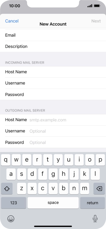 Press Host Name and key in the name of your email provider's outgoing server.