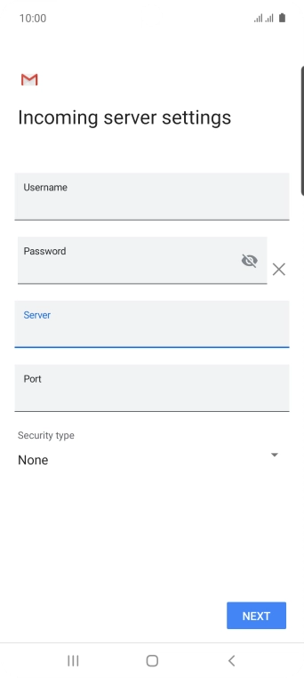 Press the field below 'Port' and key in 143. Press the field below 'Port' and key in 143.