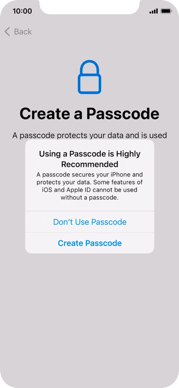 If you turn off the function, press Don't Use Passcode.