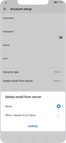 Press Never to keep emails on the server when you delete them on your phone.