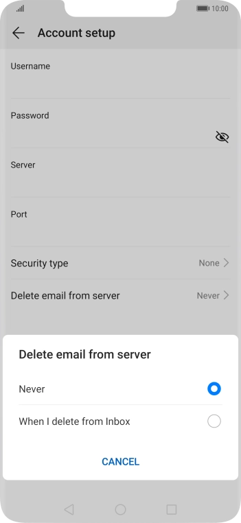 Press Never to keep emails on the server when you delete them on your phone.