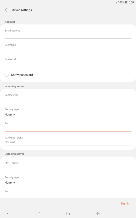 Press the field below 'SMTP server' and key in the name of your email provider's outgoing server.