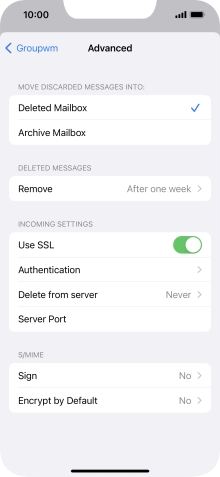 Press the indicator next to 'Use SSL' to turn off the function.