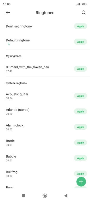 Press Apply next to the required ring tone.