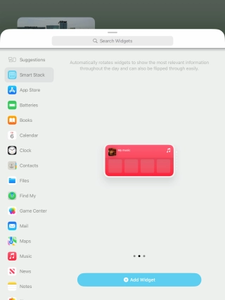 Slide your finger right or left on the screen to select the required widget size.