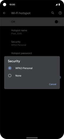 Press WPA2-Personal to password protect your WiFi hotspot.