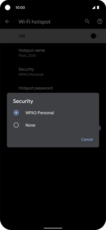 Press WPA2-Personal to password protect your WiFi hotspot.