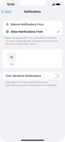 Press the indicator next to 'Time-Sensitive Notifications' to turn display of timed notifications on or off when Do Not Disturb is turned on.
