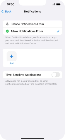 Press the indicator next to 'Time-Sensitive Notifications' to turn display of timed notifications on or off when Do Not Disturb is turned on.