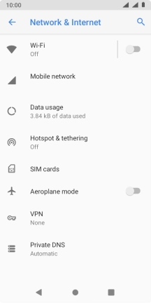 Press the indicator next to 'Aeroplane mode' to turn the function on or off.