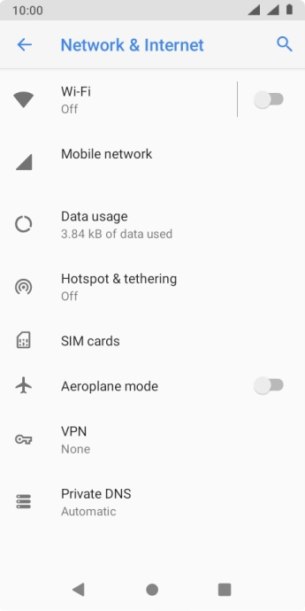 Press the indicator next to 'Aeroplane mode' to turn the function on or off.