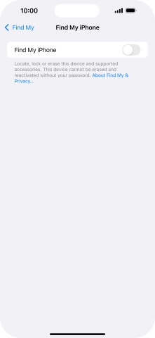 Press the indicator next to 'Find My iPhone' to turn on the function.